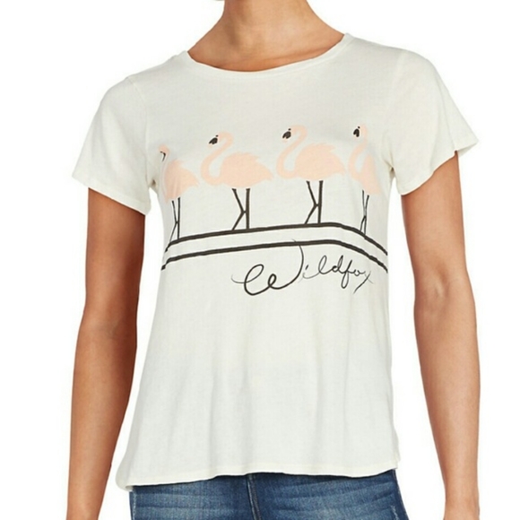 Wildfox Super Soft Flamingo Print Cut Off Short Sleeve Scoop Neck Tee Small - Picture 2 of 8